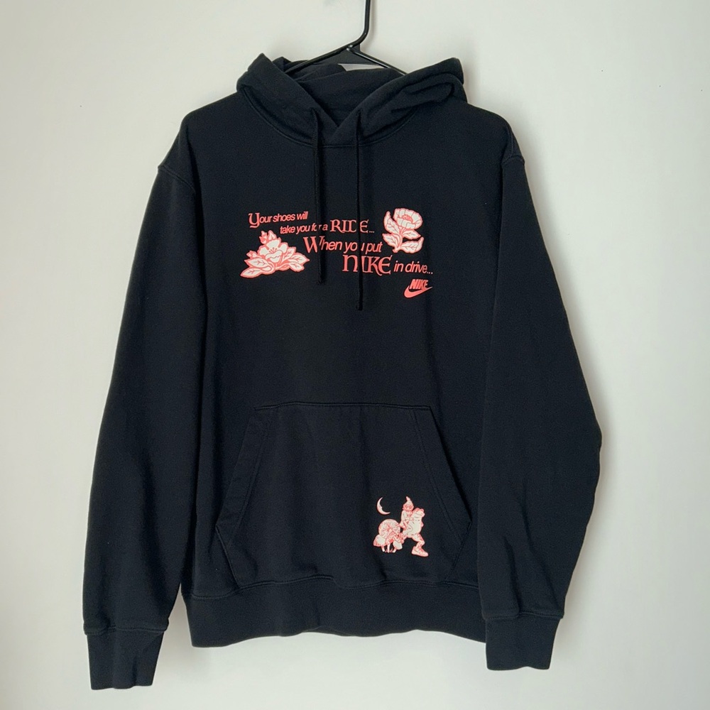 Nike Gnome Frog Mushrooms Large Black and Pink Hoodie